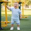 image:imageKuriozud Toddler Baby Boy Summer Outfit Short Sleeve T Shirt Shorts Set 6 12 18 24 Months 2T 3T 4T Baby Neutral ClothesWaffle Color Block Light Blue