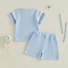 image:imageKuriozud Toddler Baby Boy Summer Outfit Short Sleeve T Shirt Shorts Set 6 12 18 24 Months 2T 3T 4T Baby Neutral ClothesWaffle Color Block Light Blue