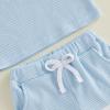 image:imageKuriozud Toddler Baby Boy Summer Outfit Short Sleeve T Shirt Shorts Set 6 12 18 24 Months 2T 3T 4T Baby Neutral ClothesWaffle Color Block Light Blue