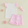 image:imageKuriozud Toddler Baby Girl Clothes Cute Bow Ruffle Shirts Top Shorts Set 2 Piece Summer OutfitsBow Crayfish Pink