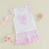 image:imageKuriozud Toddler Baby Girl Clothes Cute Bow Ruffle Shirts Top Shorts Set 2 Piece Summer OutfitsBow Pink
