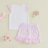 image:imageKuriozud Toddler Baby Girl Clothes Cute Bow Ruffle Shirts Top Shorts Set 2 Piece Summer OutfitsBow Pink