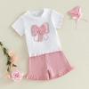 image:imageKuriozud Toddler Baby Girl Clothes Cute Bow Short Sleeve T Shirts Top Ruffle Shorts Set 2 Piece Summer OutfitsBow Love Dad White