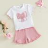 image:imageKuriozud Toddler Baby Girl Clothes Cute Bow Short Sleeve T Shirts Top Ruffle Shorts Set 2 Piece Summer OutfitsBow Love Mom White