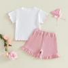 image:imageKuriozud Toddler Baby Girl Clothes Cute Bow Short Sleeve T Shirts Top Ruffle Shorts Set 2 Piece Summer OutfitsBow Love Mom White