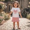 image:imageKuriozud Toddler Baby Girl Clothes Cute Bow Short Sleeve T Shirts Top Ruffle Shorts Set 2 Piece Summer OutfitsBow Love Mom White