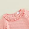 image:imageKuriozud Toddler Baby Girl Clothes Cute Bow Short Sleeve T Shirts Top Ruffle Shorts Set 2 Piece Summer OutfitsRibbed Pink