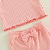 image:imageKuriozud Toddler Baby Girl Clothes Cute Bow Short Sleeve T Shirts Top Ruffle Shorts Set 2 Piece Summer OutfitsRibbed Pink