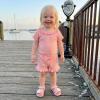 image:imageKuriozud Toddler Baby Girl Clothes Cute Bow Short Sleeve T Shirts Top Ruffle Shorts Set 2 Piece Summer OutfitsRibbed Pink