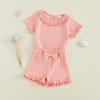 image:imageKuriozud Toddler Baby Girl Clothes Cute Bow Short Sleeve T Shirts Top Ruffle Shorts Set 2 Piece Summer OutfitsRibbed Pink
