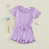 image:imageKuriozud Toddler Baby Girl Clothes Cute Bow Short Sleeve T Shirts Top Ruffle Shorts Set 2 Piece Summer OutfitsRibbed Purple