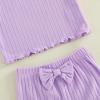 image:imageKuriozud Toddler Baby Girl Clothes Cute Bow Short Sleeve T Shirts Top Ruffle Shorts Set 2 Piece Summer OutfitsRibbed Purple