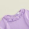 image:imageKuriozud Toddler Baby Girl Clothes Cute Bow Short Sleeve T Shirts Top Ruffle Shorts Set 2 Piece Summer OutfitsRibbed Purple