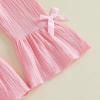 image:imageKuriozud Toddler Baby Girl Clothes Cute Sleeveless Halter Romper Spaghetti Strap Jumpsuit Summer Bell Bottom OutfitCrochet Flower Pink