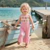 image:imageKuriozud Toddler Baby Girl Clothes Cute Sleeveless Halter Romper Spaghetti Strap Jumpsuit Summer Bell Bottom OutfitCrochet Flower Pink