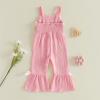 image:imageKuriozud Toddler Baby Girl Clothes Cute Sleeveless Halter Romper Spaghetti Strap Jumpsuit Summer Bell Bottom OutfitCrochet Flower Pink