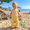image:imageKuriozud Toddler Baby Girl Clothes Cute Sleeveless Halter Romper Spaghetti Strap Jumpsuit Summer Bell Bottom OutfitCrochet Flower Yellow