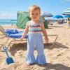 image:imageKuriozud Toddler Baby Girl Clothes Cute Sleeveless Halter Romper Spaghetti Strap Jumpsuit Summer Bell Bottom OutfitCrochet Striped Blue