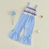 image:imageKuriozud Toddler Baby Girl Clothes Cute Sleeveless Halter Romper Spaghetti Strap Jumpsuit Summer Bell Bottom OutfitCrochet Striped Blue