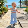image:imageKuriozud Toddler Baby Girl Clothes Cute Sleeveless Halter Romper Spaghetti Strap Jumpsuit Summer Bell Bottom OutfitCrochet Striped Blue
