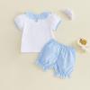 image:imageKuriozud Toddler Baby Girl Clothes Doll Collar Short Sleeve Shirts Top Ruffle Shorts Set Cute 2 Piece Summer OutfitsPlaid Bow Blue