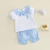 image:imageKuriozud Toddler Baby Girl Clothes Doll Collar Short Sleeve Shirts Top Ruffle Shorts Set Cute 2 Piece Summer OutfitsPlaid Bow Blue