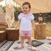 image:imageKuriozud Toddler Baby Girl Clothes Doll Collar Short Sleeve Shirts Top Ruffle Shorts Set Cute 2 Piece Summer OutfitsPlaid Bow Pink