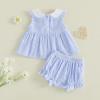 image:imageKuriozud Toddler Baby Girl Clothes Doll Collar Short Sleeve Shirts Top Ruffle Shorts Set Cute 2 Piece Summer OutfitsStriped Blue