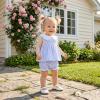 image:imageKuriozud Toddler Baby Girl Clothes Doll Collar Short Sleeve Shirts Top Ruffle Shorts Set Cute 2 Piece Summer OutfitsStriped Blue