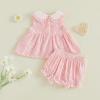 image:imageKuriozud Toddler Baby Girl Clothes Doll Collar Short Sleeve Shirts Top Ruffle Shorts Set Cute 2 Piece Summer OutfitsStriped Pink