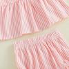 image:imageKuriozud Toddler Baby Girl Clothes Doll Collar Short Sleeve Shirts Top Ruffle Shorts Set Cute 2 Piece Summer OutfitsStriped Pink
