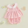 image:imageKuriozud Toddler Baby Girl Clothes Doll Collar Short Sleeve Shirts Top Ruffle Shorts Set Cute 2 Piece Summer OutfitsStriped Pink