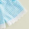 image:imageKuriozud Toddler Baby Girl Clothes Lace Short Sleeve Shirts Top Pockets Shorts Set Cute 2 Piece Summer OutfitsPlaid Blue