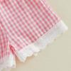 image:imageKuriozud Toddler Baby Girl Clothes Lace Short Sleeve Shirts Top Pockets Shorts Set Cute 2 Piece Summer OutfitsPlaid Pink
