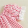 image:imageKuriozud Toddler Baby Girl Clothes Lace Short Sleeve Shirts Top Pockets Shorts Set Cute 2 Piece Summer OutfitsPlaid Pink