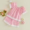 image:imageKuriozud Toddler Baby Girl Clothes Lace Short Sleeve Shirts Top Pockets Shorts Set Cute 2 Piece Summer OutfitsPlaid Pink