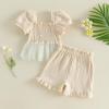 image:imageKuriozud Toddler Baby Girl Clothes Somcked Short Sleeve Shirts Tulle Top and Bow Bloomers Shorts Set 2 Piece Summer OutfitsTulle Apricot