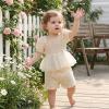 image:imageKuriozud Toddler Baby Girl Clothes Somcked Short Sleeve Shirts Tulle Top and Bow Bloomers Shorts Set 2 Piece Summer OutfitsTulle Apricot