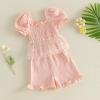 image:imageKuriozud Toddler Baby Girl Clothes Somcked Short Sleeve Shirts Tulle Top and Bow Bloomers Shorts Set 2 Piece Summer OutfitsTulle Pink