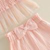 image:imageKuriozud Toddler Baby Girl Clothes Somcked Short Sleeve Shirts Tulle Top and Bow Bloomers Shorts Set 2 Piece Summer OutfitsTulle Pink