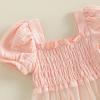image:imageKuriozud Toddler Baby Girl Clothes Somcked Short Sleeve Shirts Tulle Top and Bow Bloomers Shorts Set 2 Piece Summer OutfitsTulle Pink