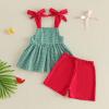 image:imageKuriozud Toddler Girl Summer Clothes Baby Girl Hlater Shirts Top and Shorts Set Little Girl 2 Piece OutfitsStrawberry Red