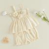 image:imageKuriozud Toddler Girl Summer Clothes Smocked Hlater Shirts Top Bloomers Shorts Set Little Girl 2 Piece Outfits3d Flower Apricot