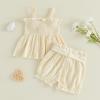 image:imageKuriozud Toddler Girl Summer Clothes Smocked Hlater Shirts Top Bloomers Shorts Set Little Girl 2 Piece Outfits3d Flower Apricot