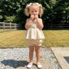 image:imageKuriozud Toddler Girl Summer Clothes Smocked Hlater Shirts Top Bloomers Shorts Set Little Girl 2 Piece Outfits3d Flower Apricot