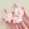 image:imageKuriozud Toddler Girl Summer Clothes Smocked Hlater Shirts Top Bloomers Shorts Set Little Girl 2 Piece Outfits3d Flower Pink