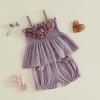 image:imageKuriozud Toddler Girl Summer Clothes Smocked Hlater Shirts Top Bloomers Shorts Set Little Girl 2 Piece Outfits3d Flower Purple
