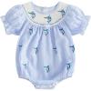 image:imageKuriozud Baby Girl Bubble Romper Bodysuit Short Sleeve Jumpsuit Smocked Outfit Cute Infant Summer ClothesSwordfish Striped Blue