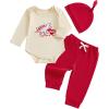 image:imageKuriozud Baby My First Valentines Outfits Long Sleeve Romper Bodysuit Top Pants Hat 3 Piece Clothes SetLover Boy  Dinosaur Red