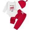 image:imageKuriozud Baby My First Valentines Outfits Long Sleeve Romper Bodysuit Top Pants Hat 3 Piece Clothes SetMy First Valentines Red